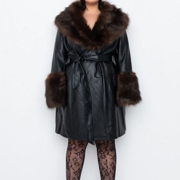 PLUS AZALEA WANG READY OR NOT FAUX FUR ACCENT MOTO TRENCH - Picture 1 of 9